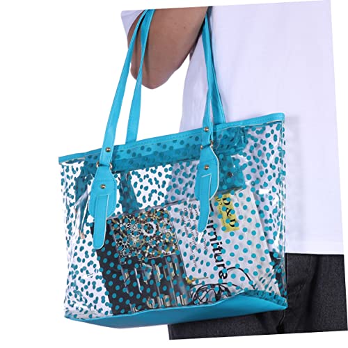 PVC Beach Bag for Women with Round Dots Pattern Sandproof Handbag Tote Fashionable and Spacious for Summer Beach and Daily Use4