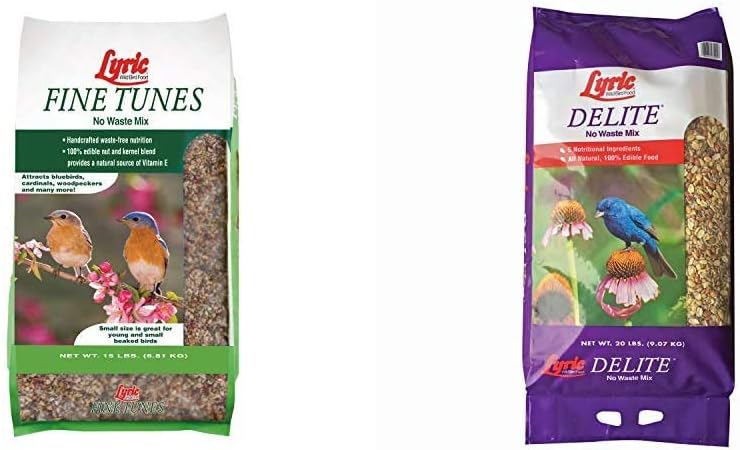 Lyric Fine Tunes and Delite No Waste Wild Bird Seed Mixes - Attracts Bluebirds, Finches and More - 35 lb