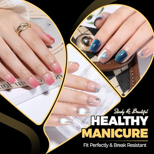 Image of UNA GELLA 600pcs Extra Short Square Nail Tips, Pre Etched XS Short Square Gel Nail Tips, Soft Gel Clear Fake Nails Full Cover for DIY Nails Salon At Home 12 Sizes