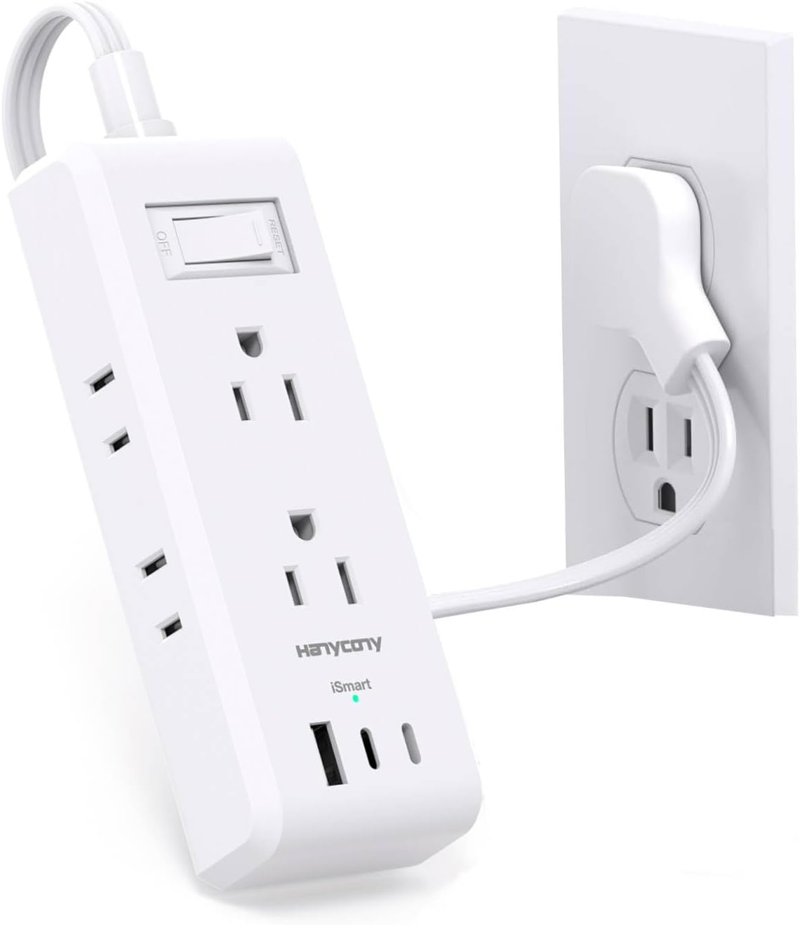 Short Extension Cord 1 Ft, HANYCONY Ultra Thin Flat Plug Power Strip, 6 Outlets 3 USB Ports(2 USB C), Multiple Outlet Extender with Wall Mount No Surge Protector for Dorm Room Cruise Travel Essentials