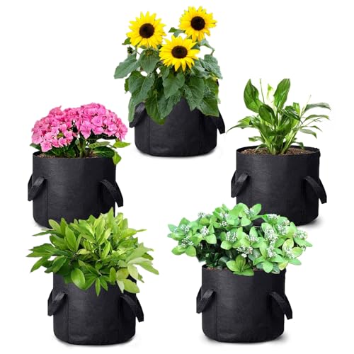 Image of Decor & More ? Grow Bags with Durable Handles & Reinforced Stitching,Thick Non-Woven Fabric | 280 GSM Grow Bag for All Plants, Garden Accessories| Grow Bags 12x10 inch - Pack of 5 ? Black