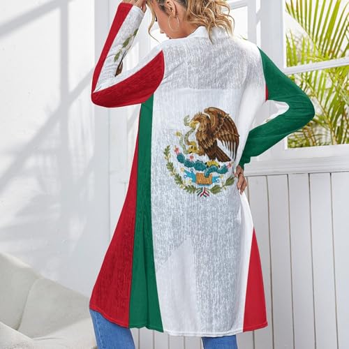 Mexican Flag Women's Medium Length Cardigan Thin Long Sleeve Cover Up Summer Open Front Tops3