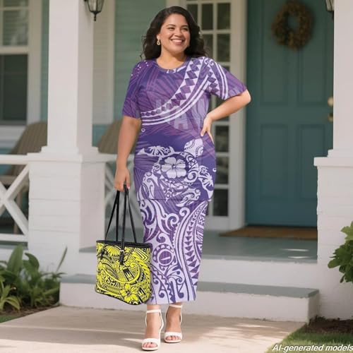 Image of Polynesian Dress for Women Short Sleeve High Waist Maxi Skirt | Puletasi dress, t-shirt and skirt two-piece, elastic material, lightweight, soft, plus size, luau party, wedding, clubwear
