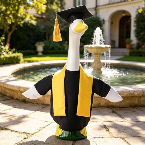 Graduation Porch Goose Outfit Plastic Lawn Goose Clothes with Graduation Cap and Gown Stoles Goose Statue Outdoor Patio Yard Lawn Art Decoration — view 4