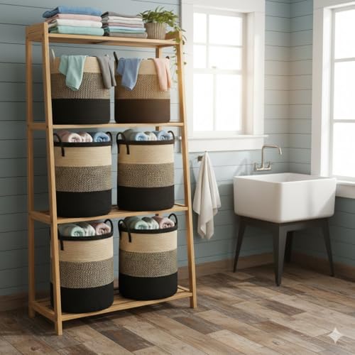 Image of Basket with Lid, 15 inch x 20 inch Woven Storage Basket for Blankets, Toys, Pillows, Towels, Living Room Bedroom Storage Bin, Round Rope Basket with Lid, Wicker Baskets for Organizing (BG6)
