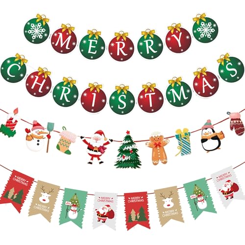Youchicnow クリスマス 飾り 4種類 北欧風 クリスマス オーナメン 飾り付け 壁飾り 屋外 ガーランド ウォールステッカー 豪華 靴下、サンタクロース、ジンジャーキャンディー、雪だるまの要素を含む メリークリスマス 装飾 厚紙 紐が付き 4 Pieces Merry Christmas Decorations Garland for Indoor Outdoor X'mas Decor