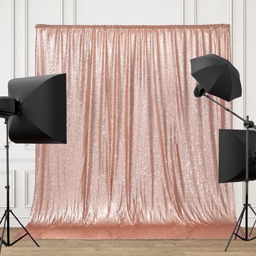 Image of PartyDelight Rose Gold Sequin Backdrop 6x6ft 4 Inch Rod Pocket | Dense 3mm rose gold sequins on mesh backing with 4 inch rod pocket for full body photos ceremony arches party walls and stage