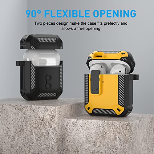 Maxjoy For Airpods Case Cover, Airpods 2 Protective Case With Lock Gen 2 Military Hard Shell Rugged Shockproof Cover With Keychain Compatible With Apple Airpods 2Nd Airpods 1St Generation, Yellow #TOP4