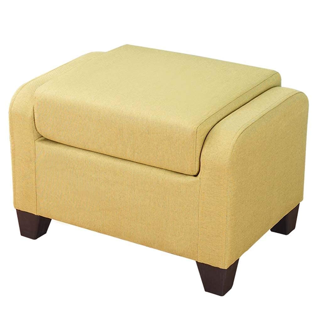 Repose-Pieds en Bois Massif et Pouf Ottoman en Tissu de Lin avec Housse Amovible