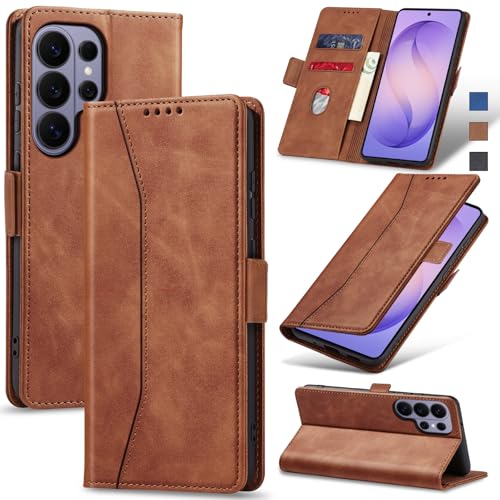 Image of Jasonyu Flip Wallet Case for Samsung Galaxy S26 Ultra 5G,Leather Magnetic Folio Cover with Card Holder,Kickstand - TPU Shockproof Durable Protective Phone Case,Brown