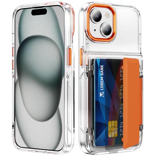 Coque antichoc iPhone 15 orange avec double fente pour cartes