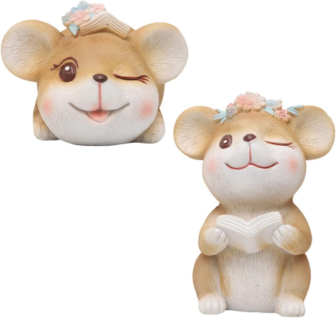 2Pcs Mini Mouse Ornament Resin Desktop Decor for Doll Display