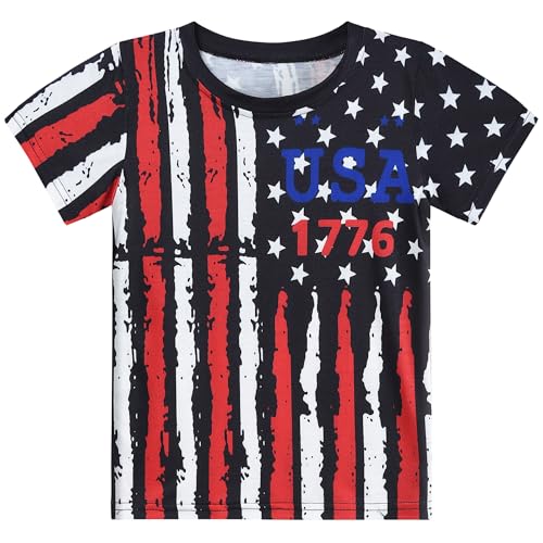DDSOL Boys American Flag Shirts Stars and Stripes T-Shirt 4th of July Short Sleeve Top Kids Toddler USA 1776 Patriotic Tee 10 Years