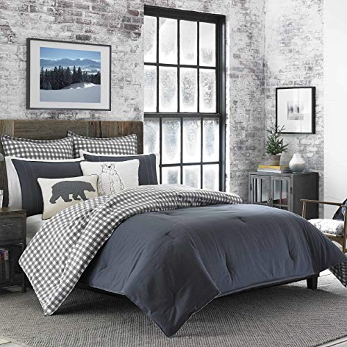 Image of Eddie Bauer - Euro Sham Set, 2pc Cotton Bedding with Hidden Zipper Closure, Stylish Plaid Bedding Set (Kingston Charcoal, 26 inch x 26 inch)