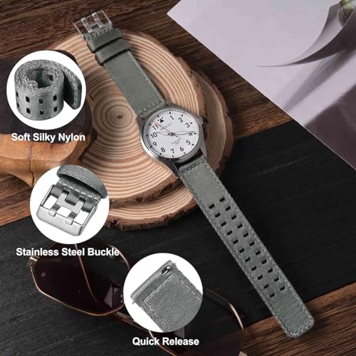 Image of WOCCI Double Holes Nylon Watch Bands, Silky Nylon Straps, Quick Release, Compatible Watch Lug Width 18mm 20mm 22mm