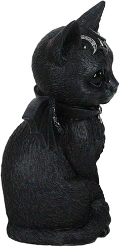 Miniatura 4 de Ebros Gift Gárgola gótica Baphomet de gato con alas de murciélago Triple Luna Pentagrama Tatuaje y Collar Figurilla 4" H Halloween Macabra