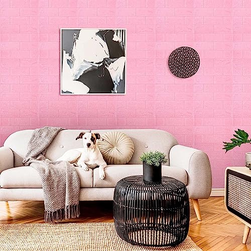 Image of Brick Wallpaper - Self Adhesive PE Foam Brick Design 3D Wall Stickers /DIY Wallpaper for Home Hotel Living Room Bedroom & Cafe (70 x 77cm, Appx. 5.8Sq Feet) (Pink)-Pack of 1