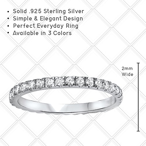 New Round Cubic Zirconia Eternity Style Band .925 Sterling Silver Ring Size 7 #TOP2