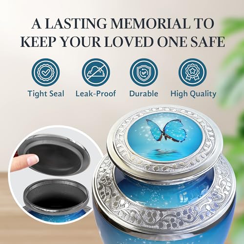 image for Malaika Memorials Blue Butterfly Urn for Ashes for Women/Men, Crematio