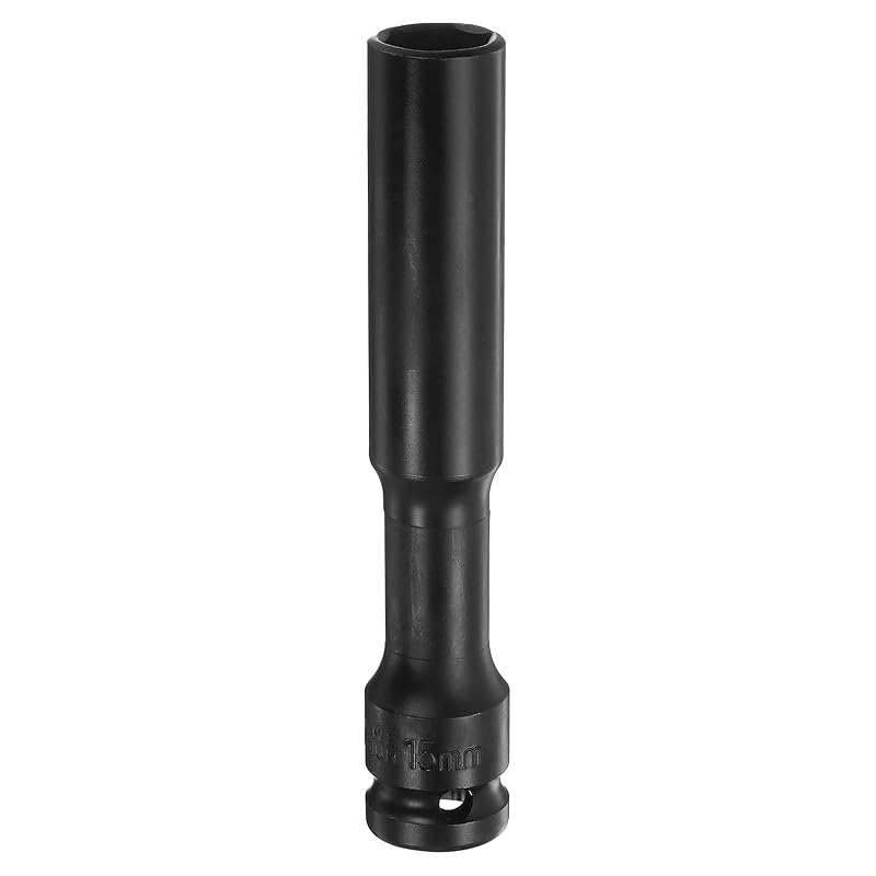 Soquete de impacto profundo de parede fina 15 mm, 6 pontos, acionamento quadrado de 12,7 mm (1/2 pol.), 12,7 cm, aço cromo-vanádio 50BV30 HARFINGTON, 1 peça
