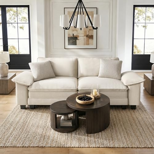 Image of HERA'S HOUSE 88 inch Oversized Modular Sectional Loveseat Sofa,Chenille White | Loveseat Living Room Couches, Wider Armrest and Deep Seat, Comfy Cloud Couch with Ottoman, Wood Sturdy Frame