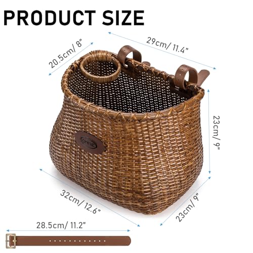 Image of CXWXC Bike Basket - Handmade Rattan Bike Baskets for Girls Women - Front Bicycle Bike Basket with Coffee Cup Holder for Beach Cruiser, Scooter, Ebike