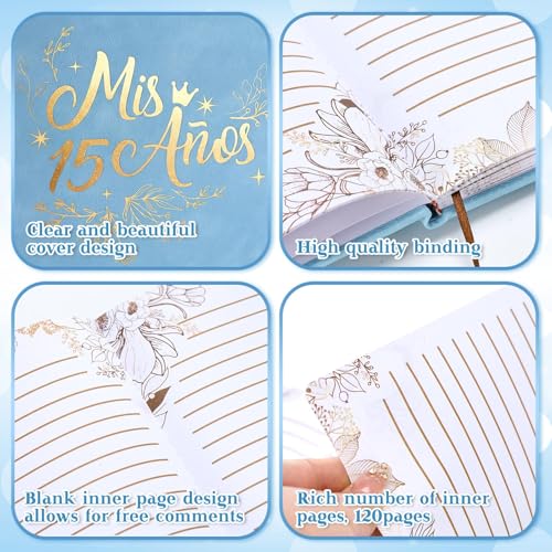 Image of MotiMind Quinceanera Guest Book with Pen 11 x 8 Inch Libro De Firmas Para 15 Anos Quinceanera Leather Hardcover Signature Book Guest Sign in for 15th Party Favors Decoration(Blue,Fresh)