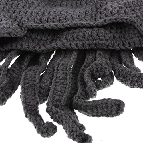 Homyl Inverno Quente Unisex Malha Engraçado Polvo Máscara Barba Bonés Crochet Gorros Chapéus - Cinza