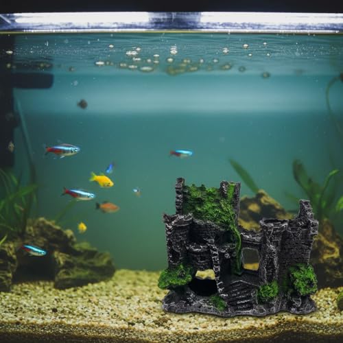 Image of Mipukbay Green Aquarium Decor Castle, Resin Fish Tank Decoration Ornament for Freshwater /Saltwater, Safe Landscape Rock Cave Hideout for Betta Fish, Goldfish and Aquatic Pets