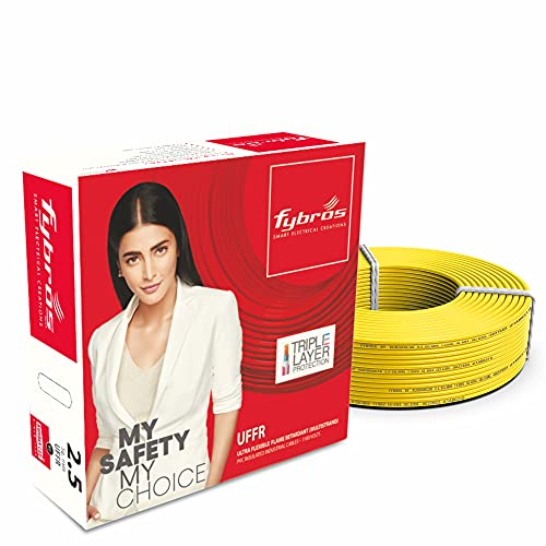 Image of Fybros ULTRA FLEXIBLE FR PVC Insulated 2.5 Sq Mm Wire | UFFR Yellow Copper Wires & Cables| Cables For wiring | 2.5 Sq Mm Yellow wire 90 meter| Industrial Wire Cable| Electrical Wire