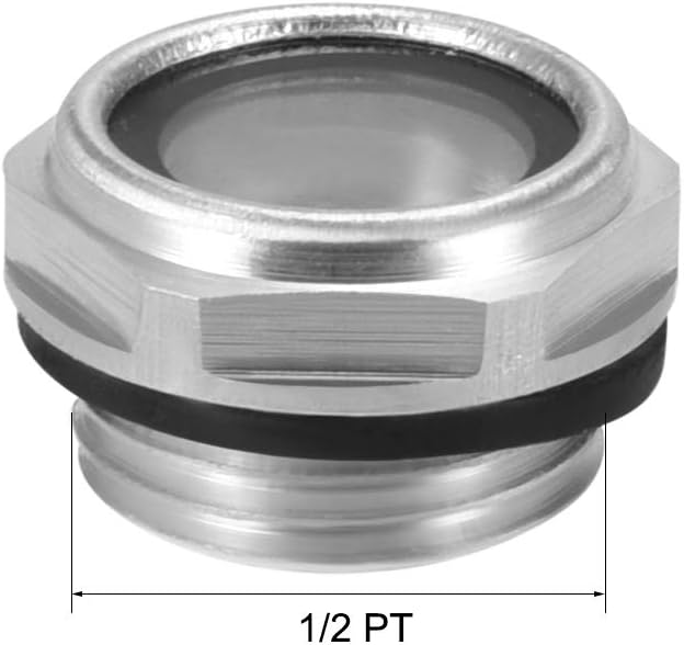 uxcell Oil Liquid Level Gauge Sight Glass 1/2PT Male Threaded Aluminum Alloy Air Compressor Fittings with O-ring