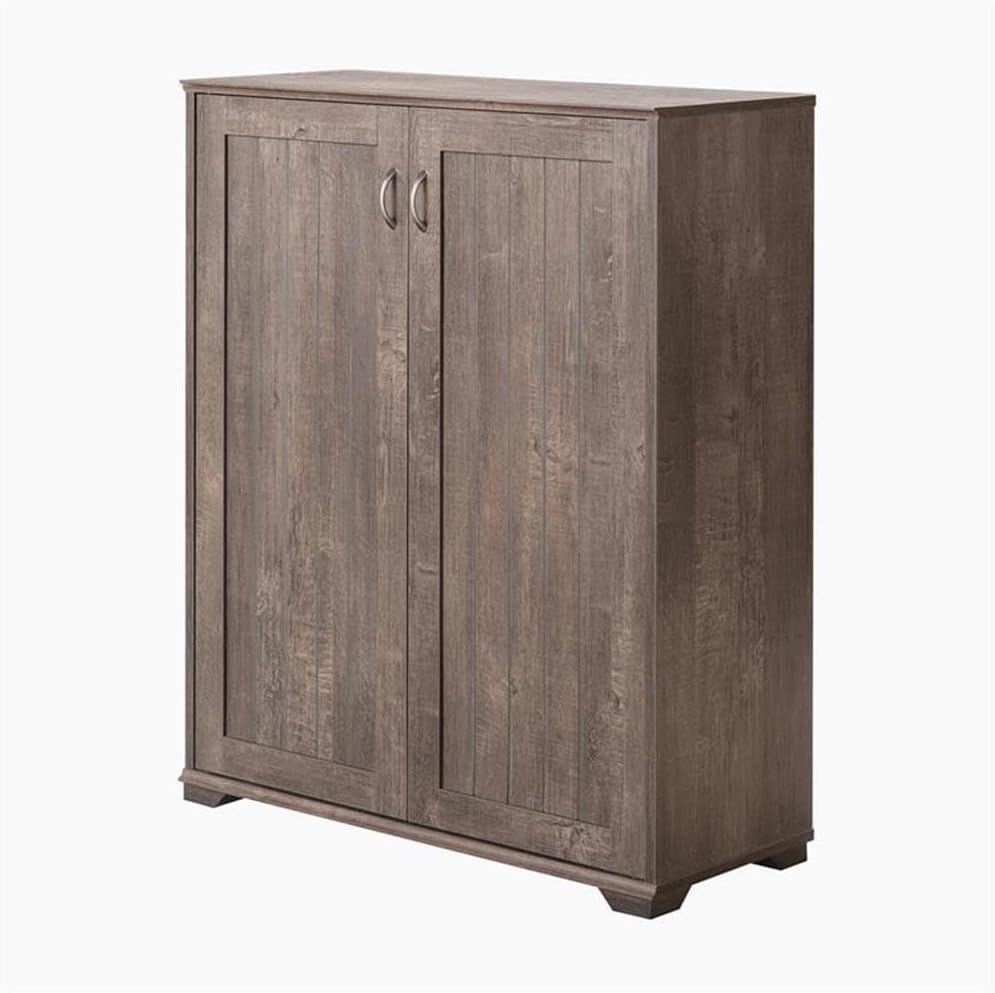 BOWERY HILL Modern Wood Shoe Cabinet, Walnut Oak Finish, 31" W x 13" D x 38" H, 5-Shelf Storage, Textured Stripe Design, Contemporary Style, Hallway or Entryway Shoe Organizer, Fits up to 16 Pairs