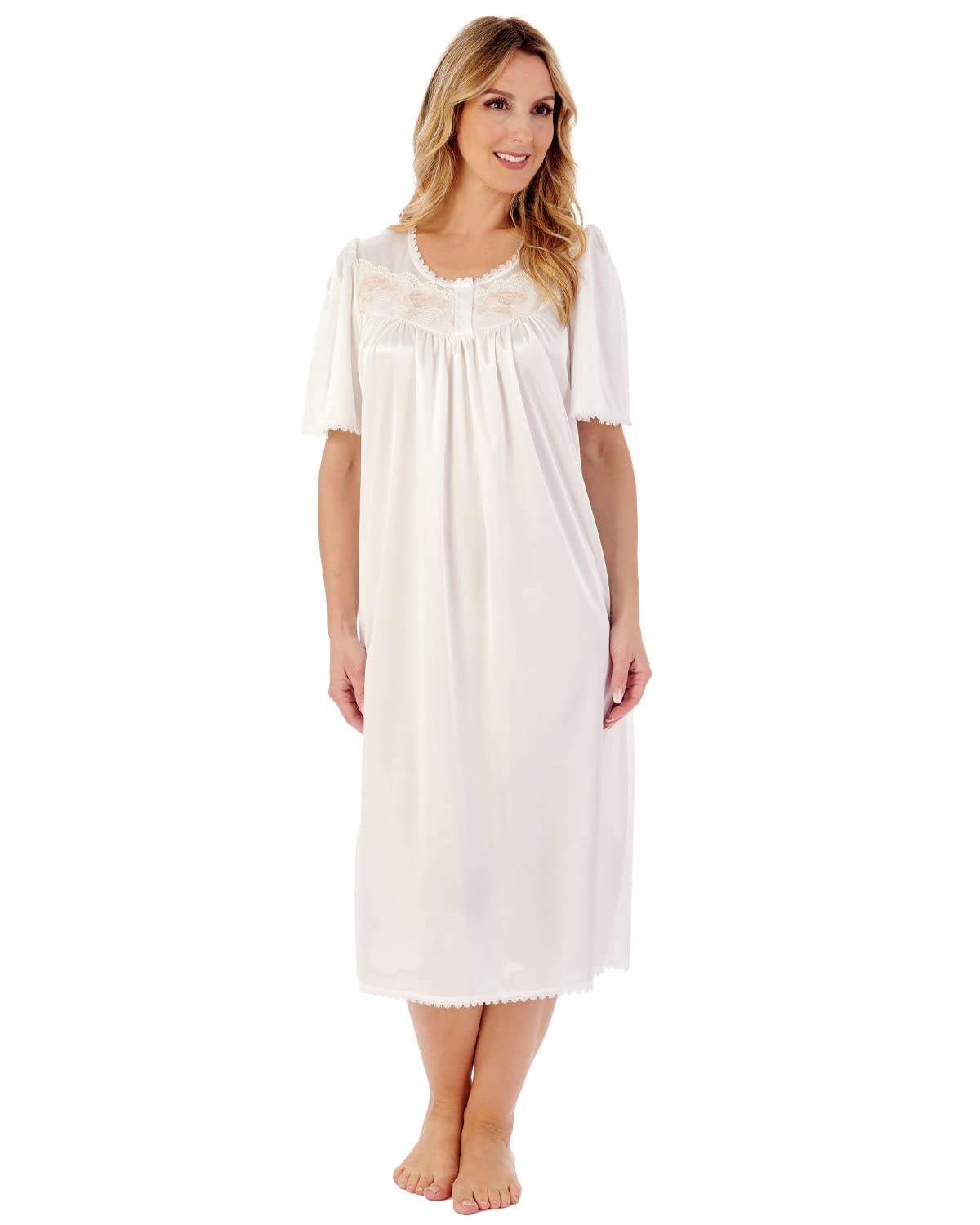 Slenderella Slippy Short Sleeve 45 inch Nightdress (10/12, Ivory)