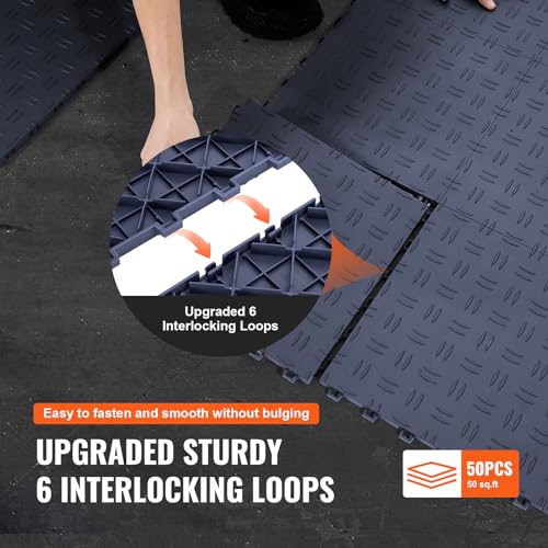 Image of VEVOR Garage Floor Tiles 12 x 12 x 0.53 inch, Interlocking Design Ease of Installation Double-Sided Texture Non-Slip Sturdiness, for Garages, Basements, Repair Shops, Graphite Gray, 50 Pack | Easy Installation Double-Sided Texture Non-Slip Sturdiness, Premium PP for Garage, Basement, Repair Shop, Graphite Gray
