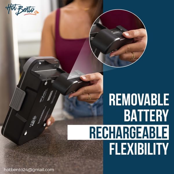 Miniatura 5 de Hot Bento Plus con batería extra lonchera autocalentada y calentador de alimentos extraíble con pilas, portátil, inalámbrica, comidas para oficina,
