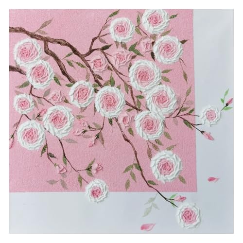 Grande toile de peinture rose pour salon et chambre œuvre florale moderne et épurée