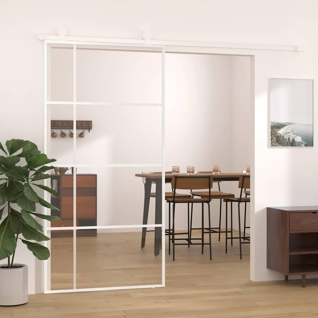 vidaXL Puerta Corredera Herrajes Entrada Corrediza Deslizante Cuarto de Baño Salón Sala de Estar Habitación ESG Vidrio y Aluminio Blanca 102,5x205 cm
