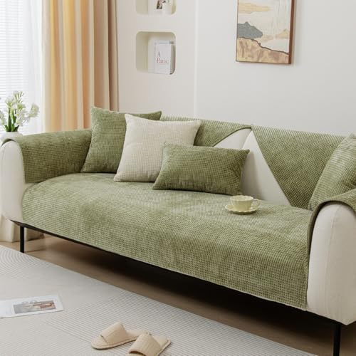 Genérico Funda de Cojín de Sofá Chenilla, Base Silicona Antideslizante, Antiarahazos Lavable, para Sofá Esquina L/U 1-4 Plazas, Pieza Individual(Green,70x70cm)