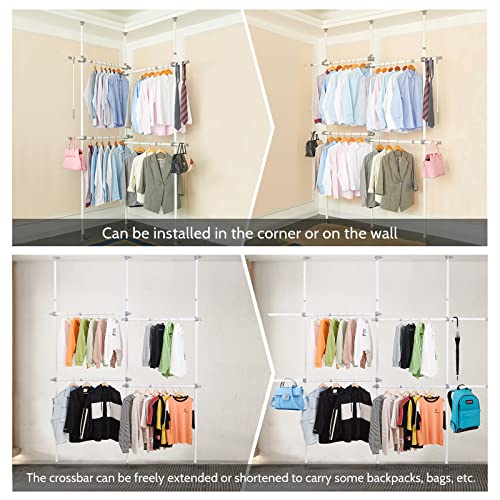 Double Clothing Rack, Adjustable Clothing Racks For Hanging Clothes, Double 2 Tier Clothes Rack, Heavy Duty Garment Rack, White Clothing Rack, Closet Rack, Freestanding Closet System #TOP3