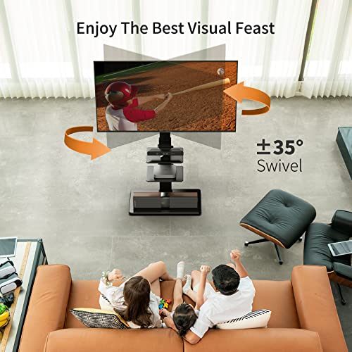 Am Alphamount Tv Stand With Mount For 37 40 43 49 50 55 60 65 70 75 Inch Lcd Led Tvs, Height Adjustable Swivel Universal Tall Floor Tv Stand With Storage Shelves For Bedroom And Living Room #TOP3