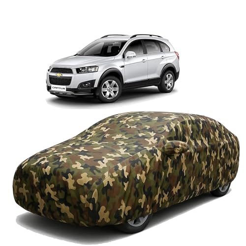 Image of Sulfar 100% Waterproof Car Body Cover Compatible with Mirror for Chevrolet Captiva with Long Lasting Durable Material (Triple Stitched, Full Bottom Elastic, Camouflage Army)