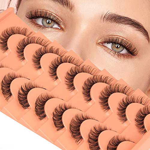 Lashes Natural Look False Eyelashes Wispy Natural Lashes That Look Like Extensions Fluffy D Curl Strip Eye Lashes Short Cat Eye Russian Fake Eyelash 9 Pairs #TOP22