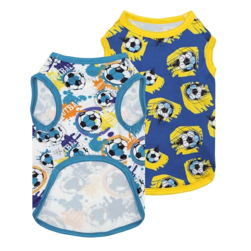 Image of CuteBone Football Dog Shirts 2-Pack Soft Pet Clothes Breathable Summer Vest for Small Puppy and Stretchy Cat Apparel 2BX23XL