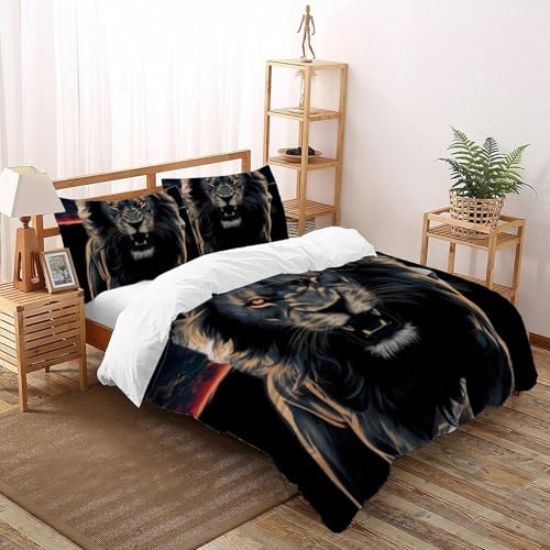 Housse de Couette Super King Animaux Imprimé 3D Le Lion Noir - 2