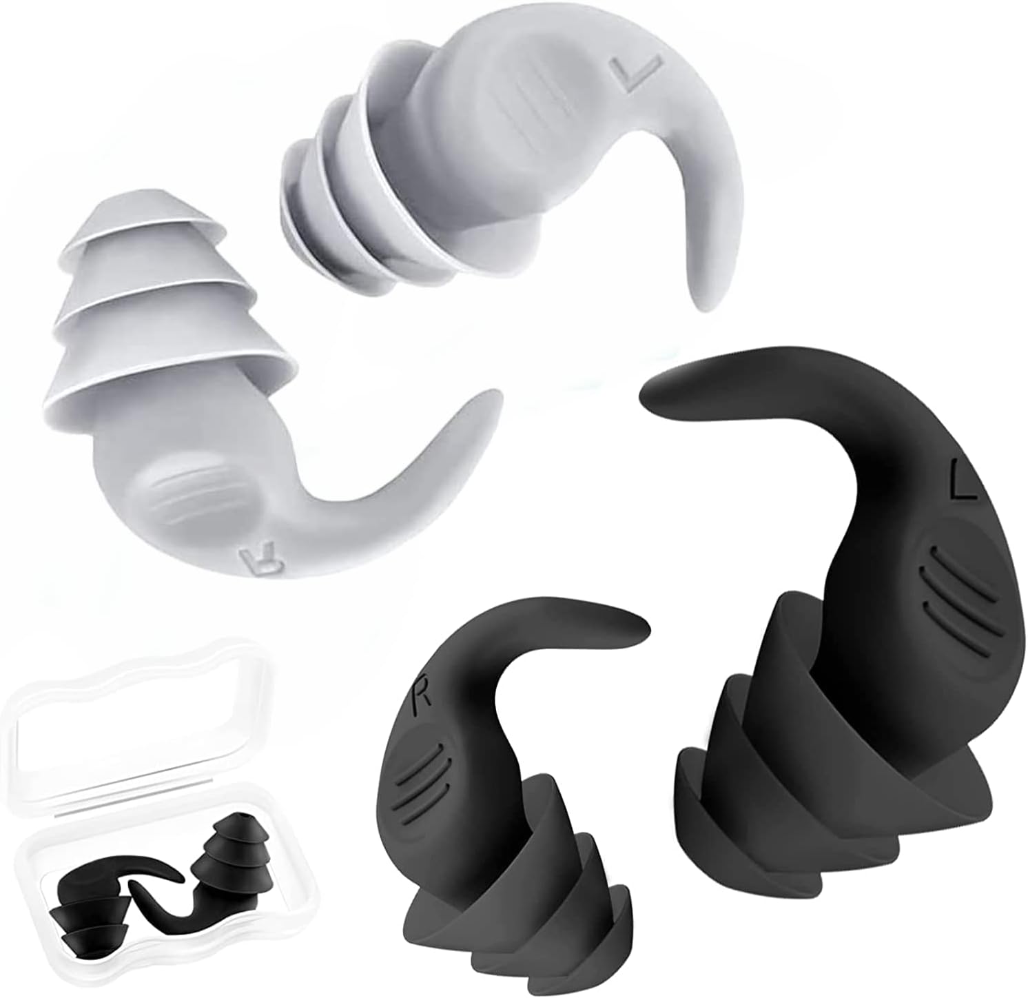 2 Pairs of Soundproof Earplugs, Ear Plugs for Sleeping, Reusable Silent Anti-Noise earplug, with 40dB Highest Noise reduction Earplugs for Snoring Airplane Swimming Concert Travel (Black & Gray)