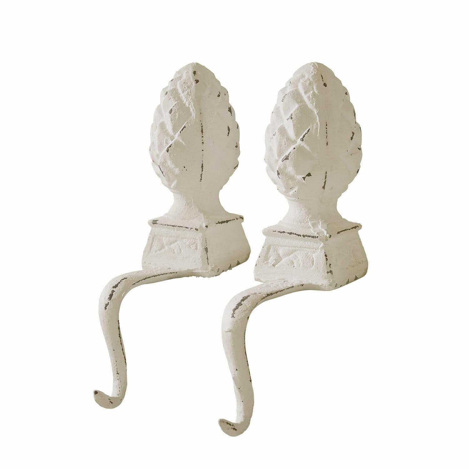 Loberon Lucielle Lot de 2 Crochets Pomme de pin - Für's Regal Oder Die Kaminkonsole - pour Les Voyages et Les Loisirs, Blanc Vieilli