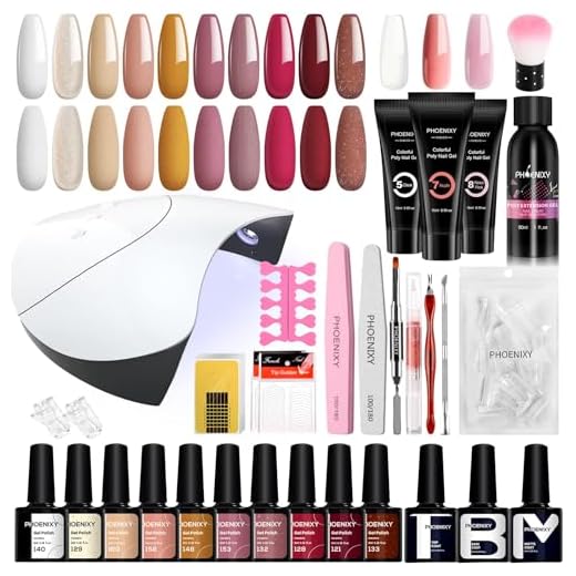 Kit Uñas de Gel Completo Phoenixy 3 Colores Kit Gel de Extensión de Uñas +10 Colores Pintauñas Semipermanentes Kit Uñas Semipermanentes con 36W U V/LED Lámpara