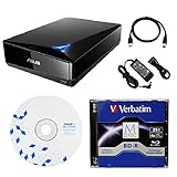 Asus 16x External Blu-ray Drive with BD Suite Disc, USB 3.0 Cable, Power Adapter and Cord (BW-16D1X-U) Bundle with 25GB Verbatim M-DISC BD-R