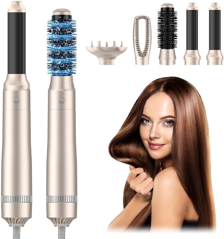 Cepillo secador de pelo, cepillo de aire caliente 5 en 1 y set de peinador para soplar fácilmente estilo salón con peine voluminizador iónico