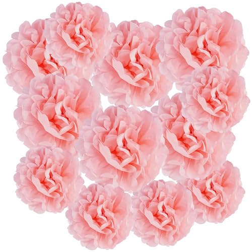 Lot de 12 pompons en papier de soie, roses, en nid d'abeille, pour mariage, décoration de table, anniversaire, fête prénatale, bal de fin d'année,...
